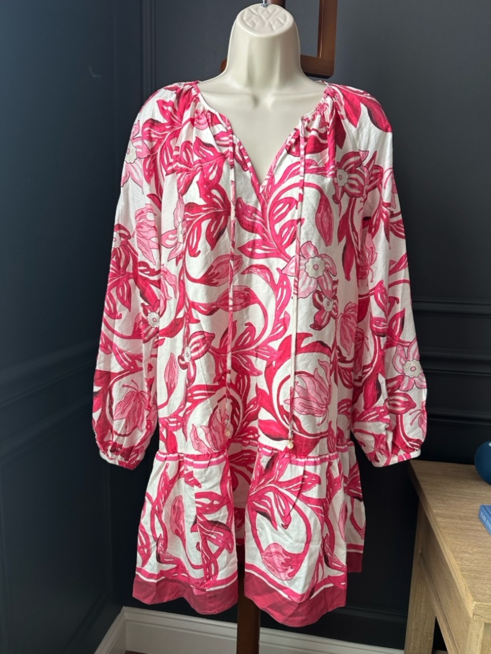 H&M Lightweight Loose Fit Mini Dress Tunic with Pink Floral Print -XS